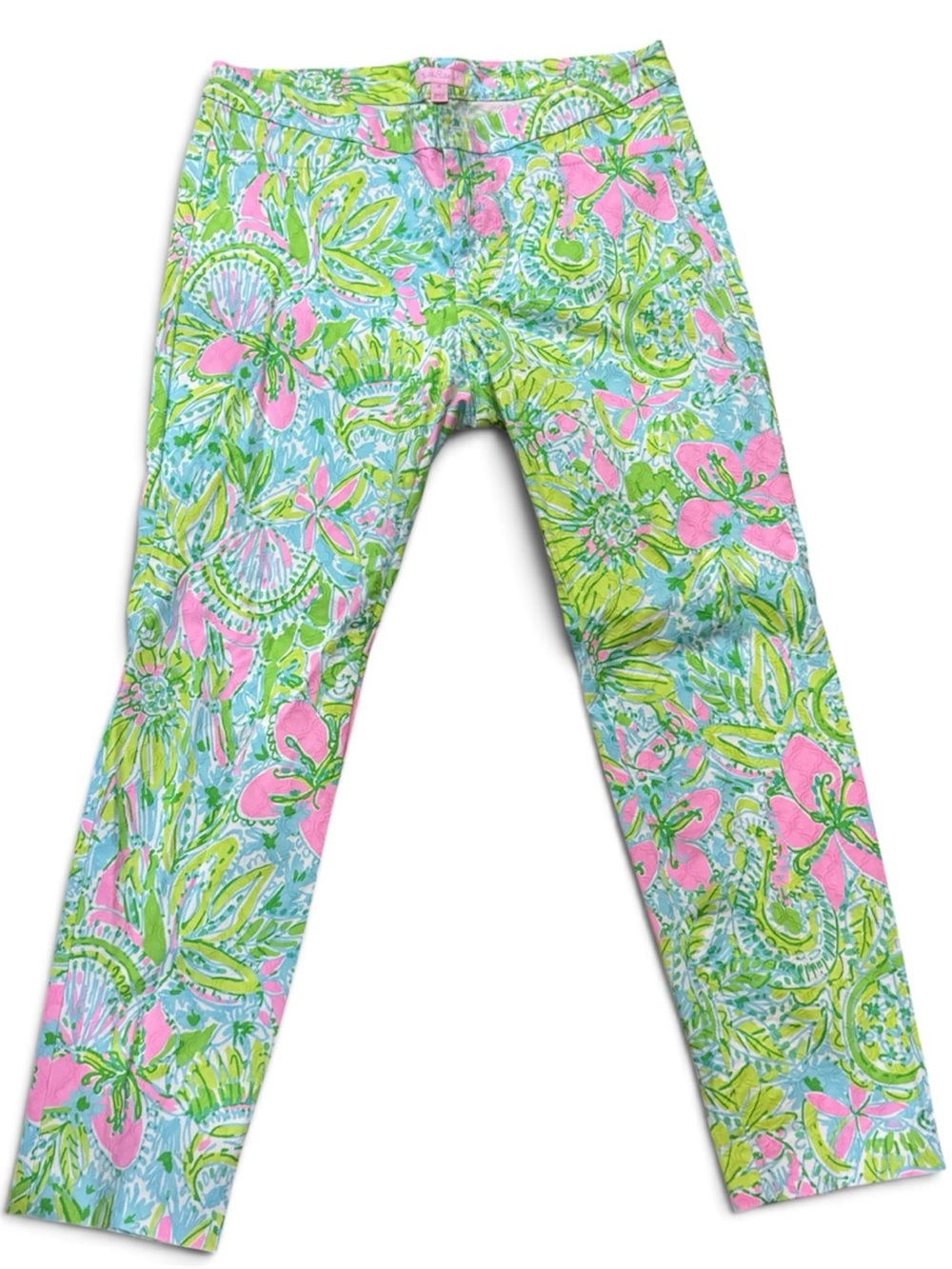 Lilly Pulitzer Bright Floral Stretch Pants - Pink & Green Sz 12